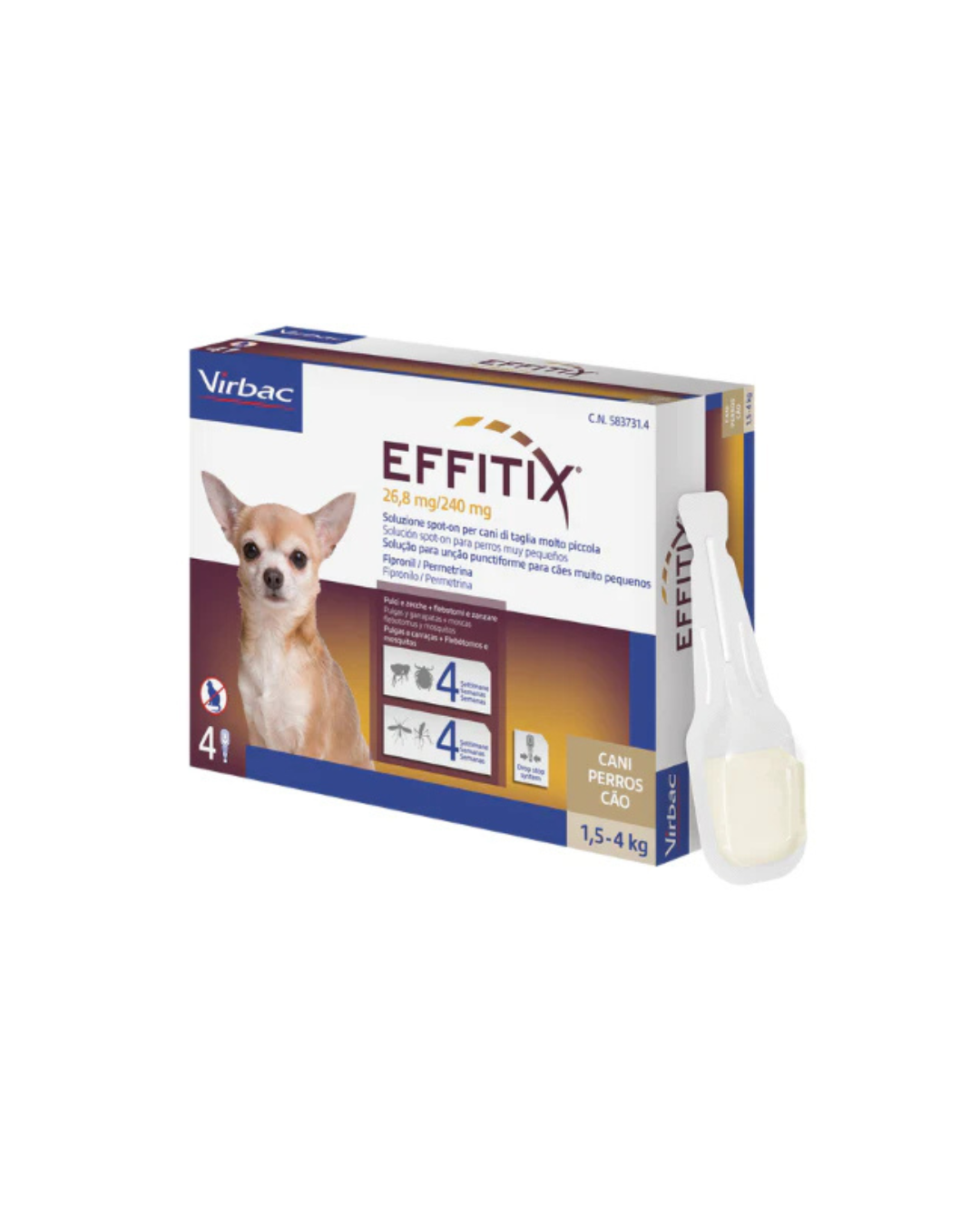 Virbac - Effitix Soluzione Spot-On per Cani da 1,5-4 Kg 4 Pipette da 0,44 ml