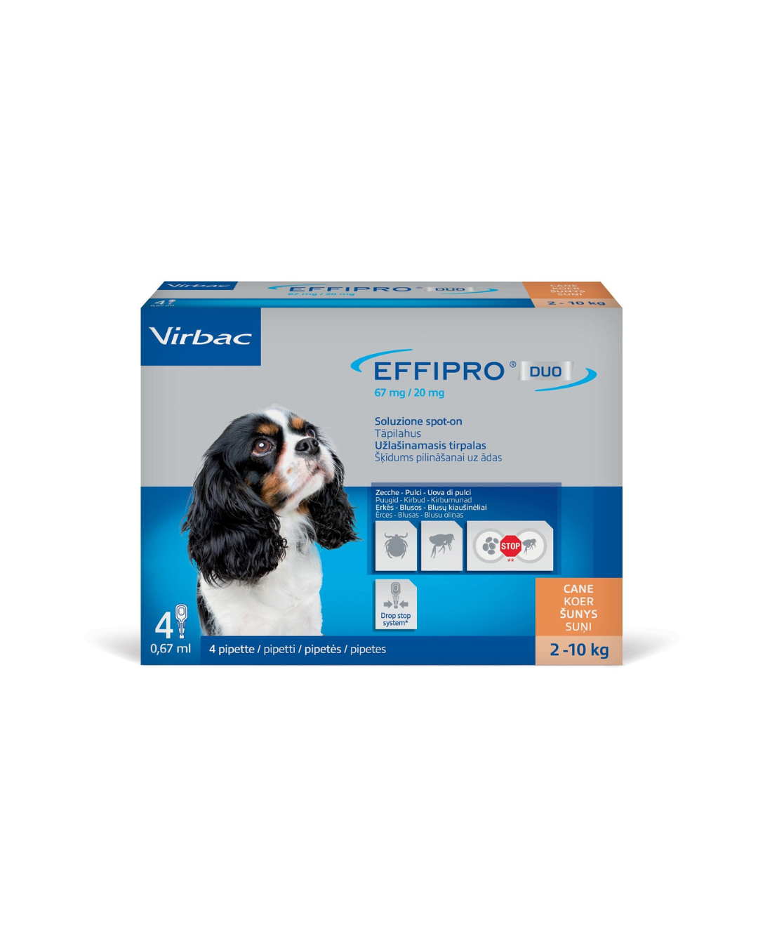 Virbac - Effipro Duo Spot-On Antiparassitario Cani da 2-10 Kg 4 Pipette