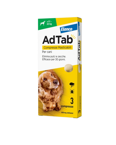 AdTab - Elanco - 3 Compresse Antiparassitarie Masticabili Per Cani 11-22kg - Rufee