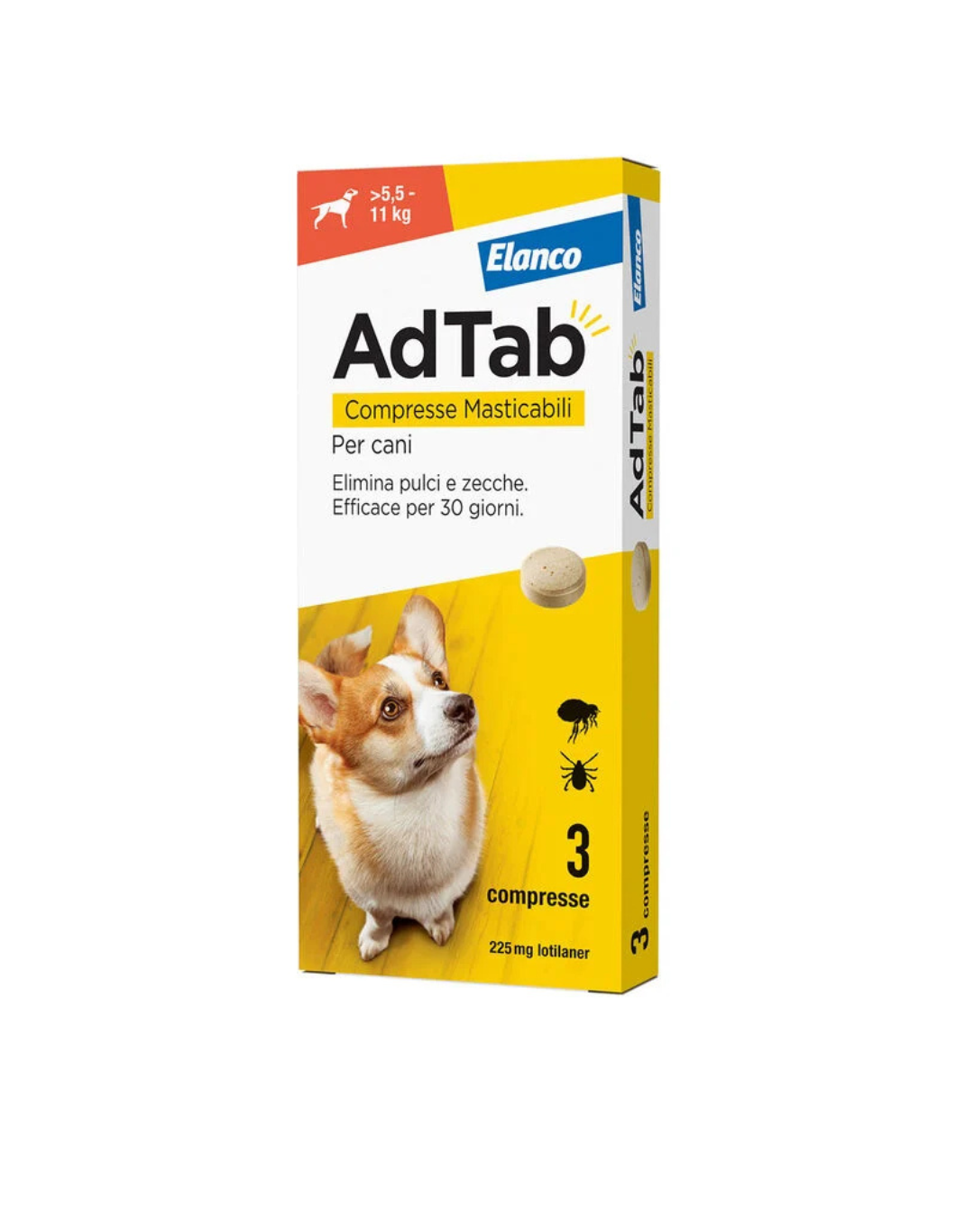 AdTab - Elanco - 3 Compresse Antiparassitarie Masticabili Per Cani 5,5 - 11 kg