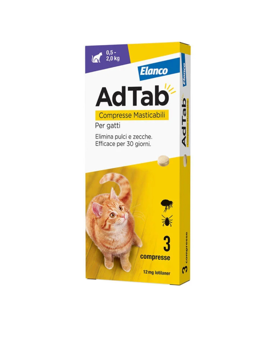 AdTab - Elanco - 3 Compresse Antiparassitarie Masticabili Per Gatti 0,5 - 2 kg