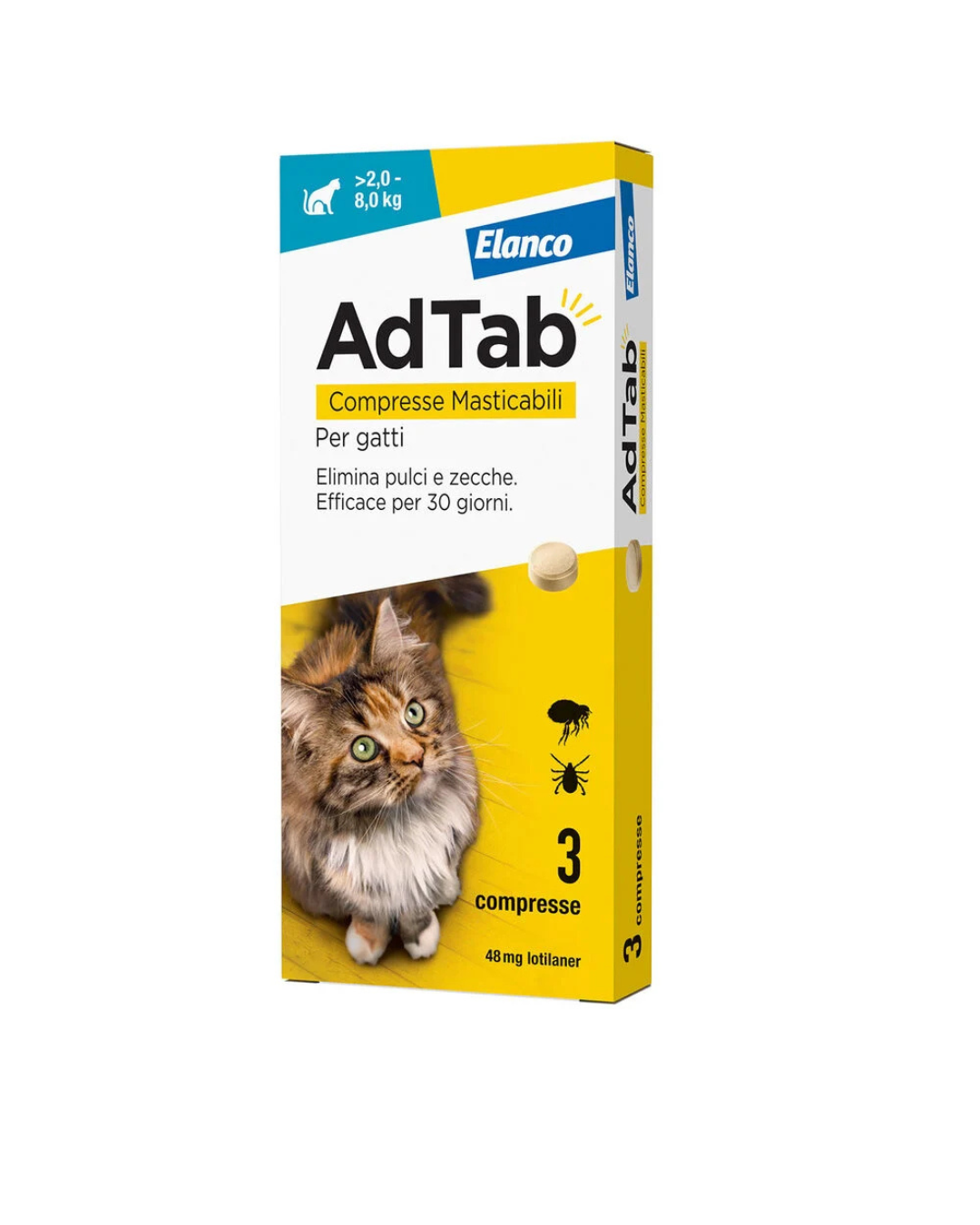 AdTab - Elanco - 3 Compresse Antiparassitarie Masticabili Per Gatti 2 - 8 kg