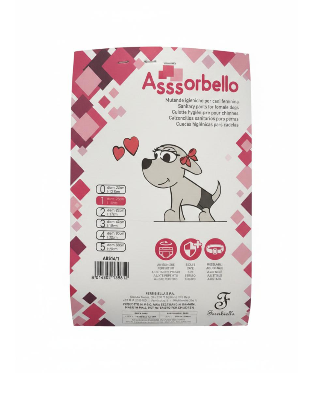 Assorbello - Mutandine Igieniche per Cani Femmina Taglia 1 DIam. 28cm