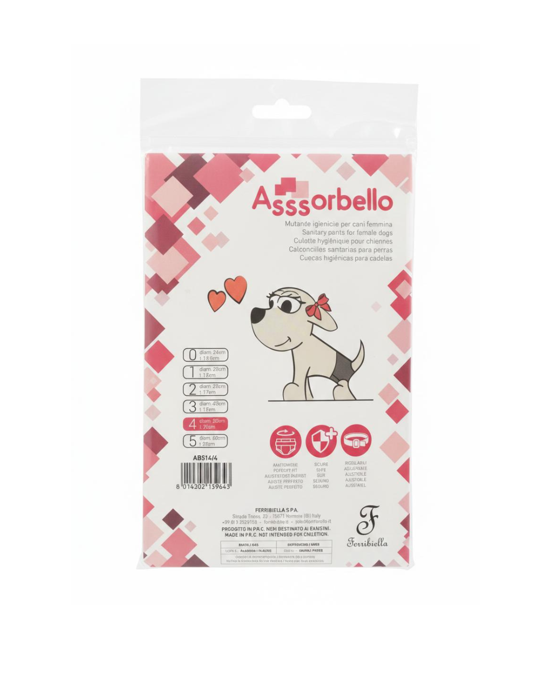 Assorbello - Mutandine Igieniche per cani Femmina Taglia 4 50cm Diametro