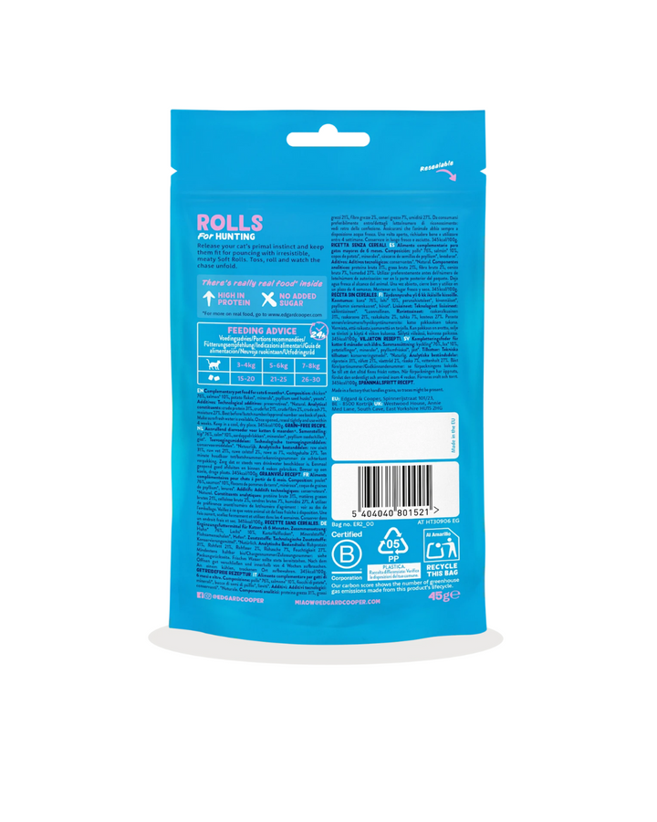 Edgard & Cooper - Cat Grain Free Snack - Rotolini ripieni di Salmone e Pollo 45 g