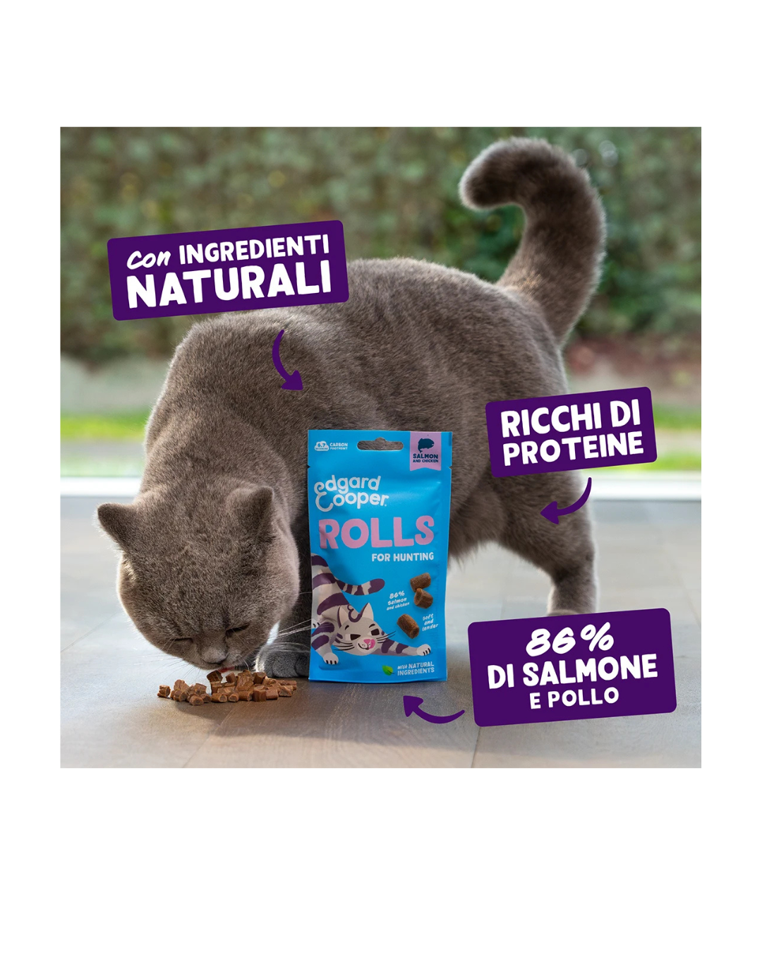 Edgard & Cooper - Cat Grain Free Snack - Rotolini ripieni di Salmone e Pollo 45 g
