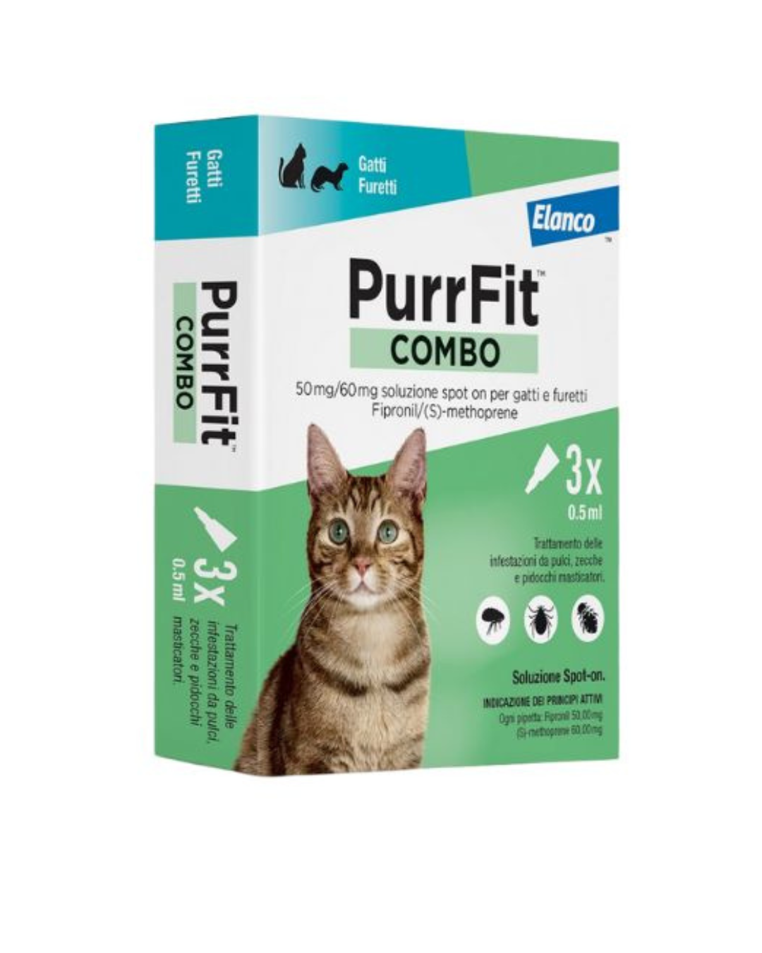 Elanco - PurrFit Combo Antiparassitario Gatti e Furetti 50mg/60mg Soluzione Spot On 3 fiale x 0,5 ml