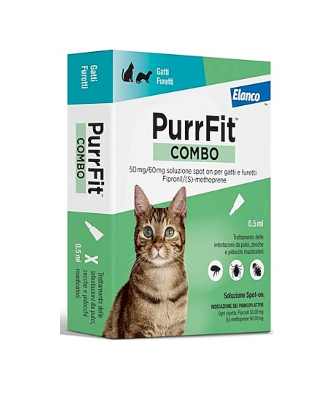 Elanco - PurrFit Combo Antiparassitario gatti e Furetti 50mg/60mg Soluzione Spot On 6 Fiale x 0,5ml