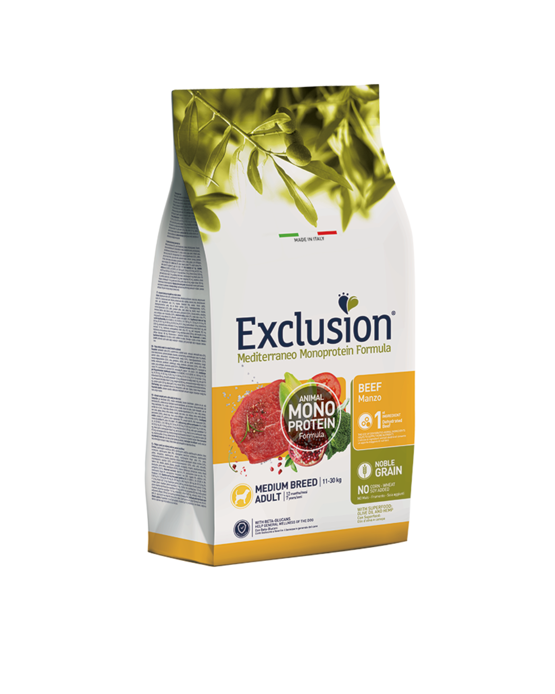 Exclusion - Mediterraneo Monoproteico Noble Grain Dog Medium Adult - Manzo 3kg