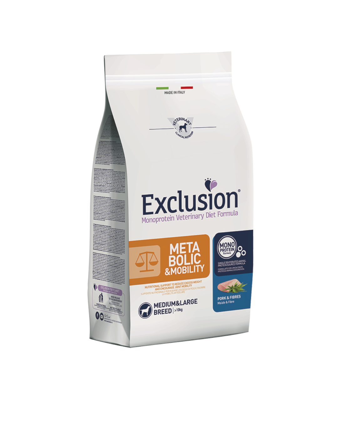 Exclusion - Metabolic&Mobility Medium / Large Breeds Cane - Maiale e Fibre 12kg
