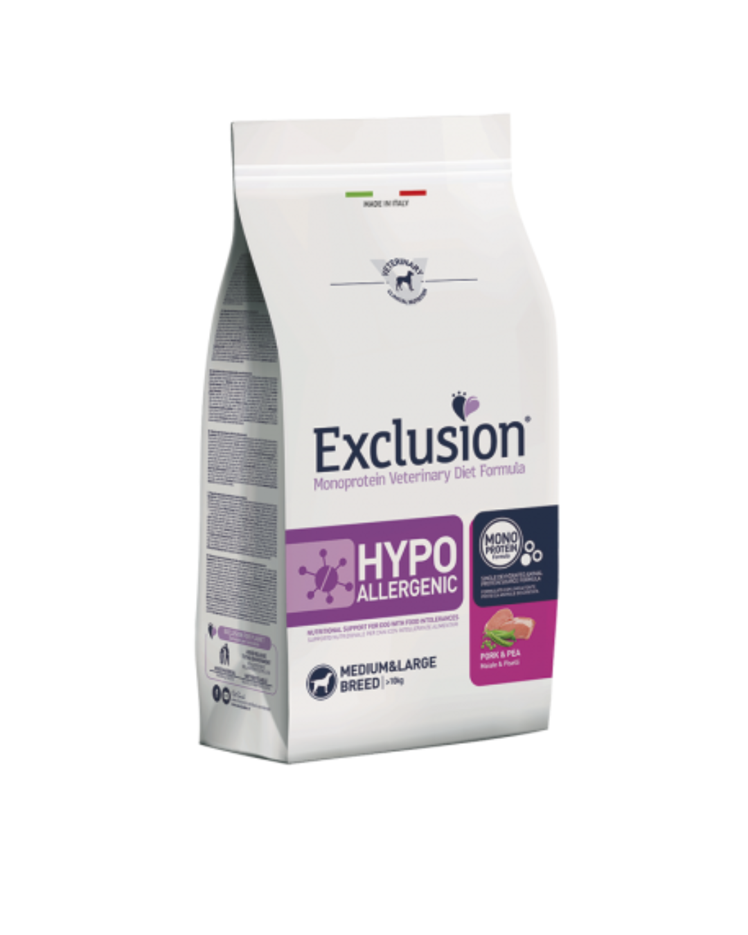 Exclusion - Veterinary Diet Hypo Allergenic Medium and Large - Pork and Peas 12kg