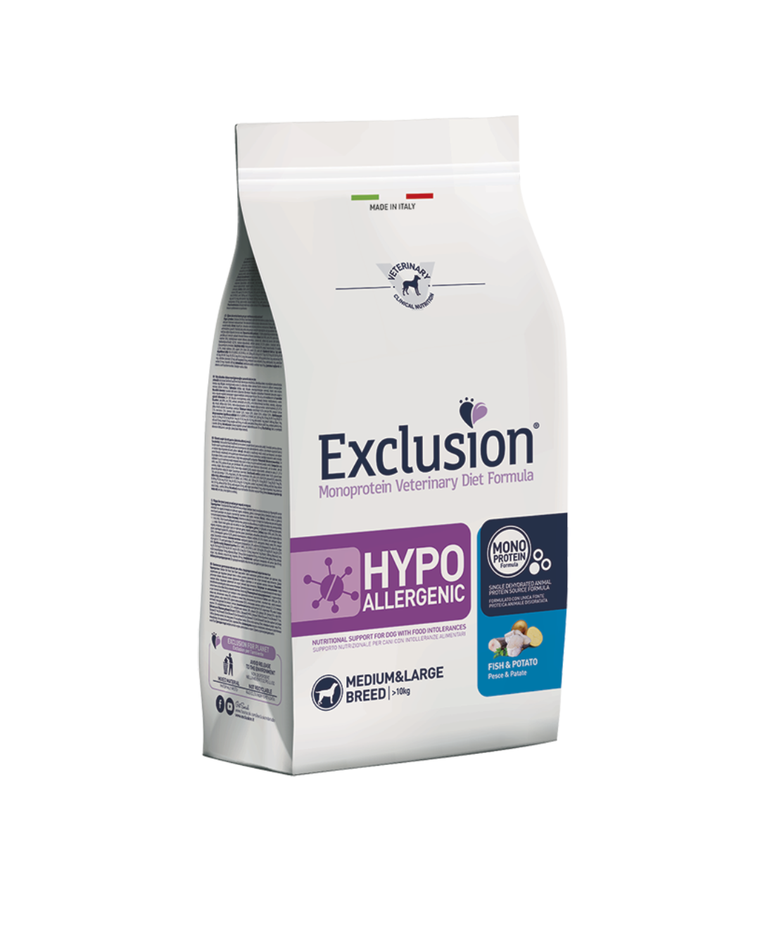 Exclusion - Veterinary Diet Hypoallergenic Adult Medium e Large - Pesce e Patate 12kg