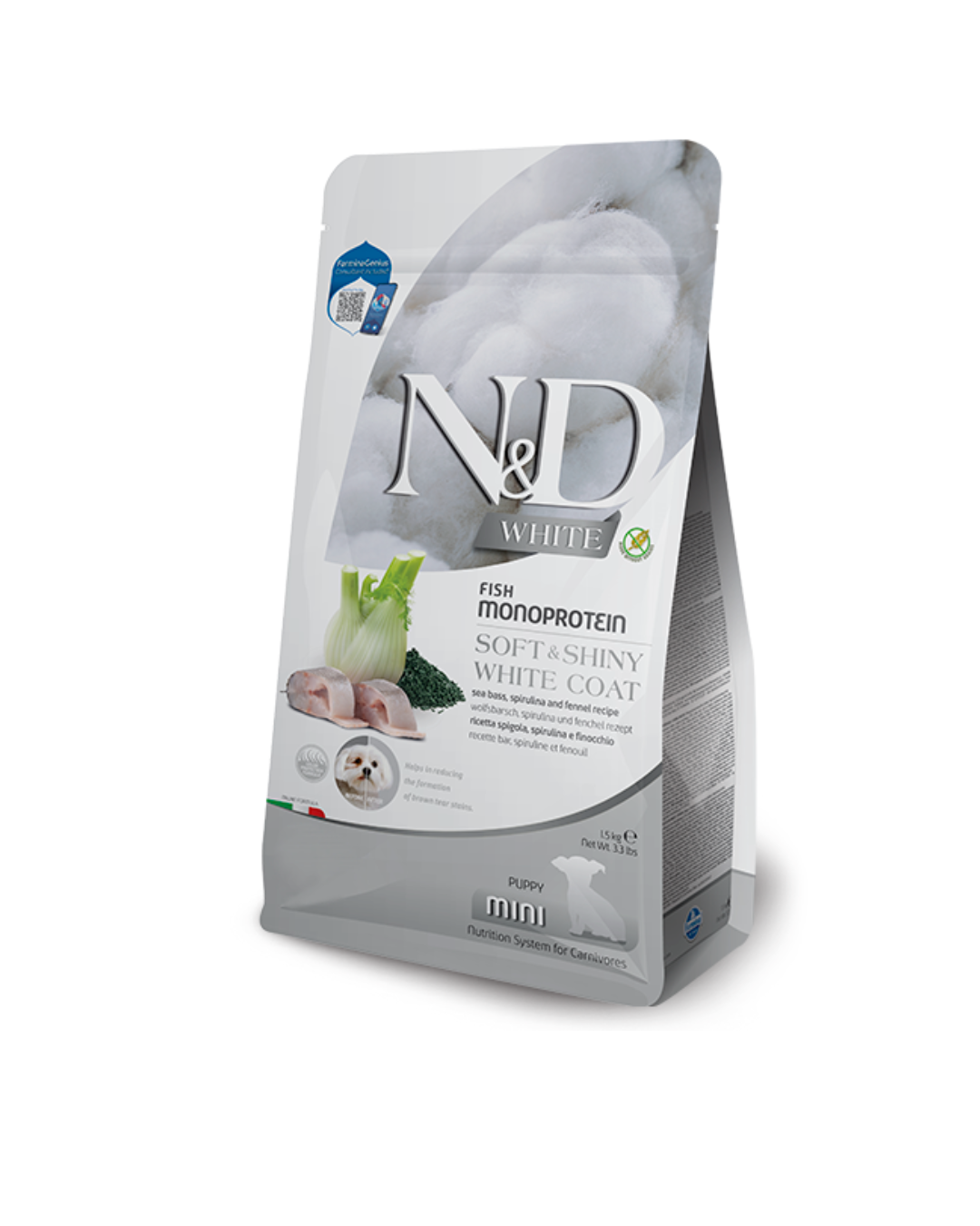 Farmina - N&D - White - Dog Puppy Mini - Spigola, Spirulina e Finocchio 1,5kg
