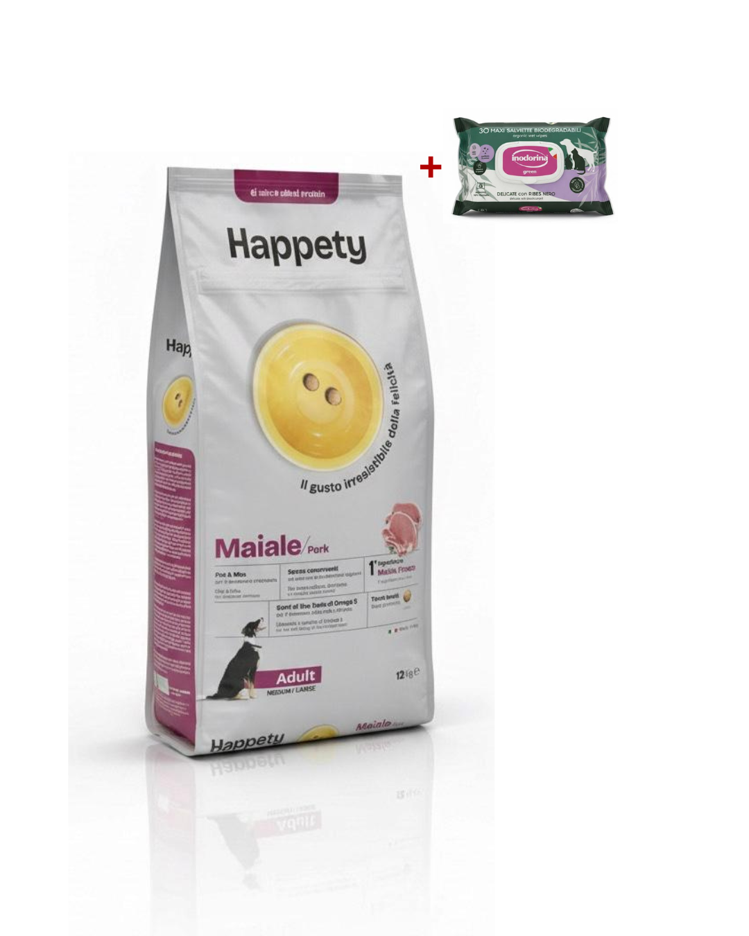HAPPETY - Dog SAP Adult Medium/Large Maiale 12kg + Omaggio Inodorina Salviette Ribes Nero 30pz
