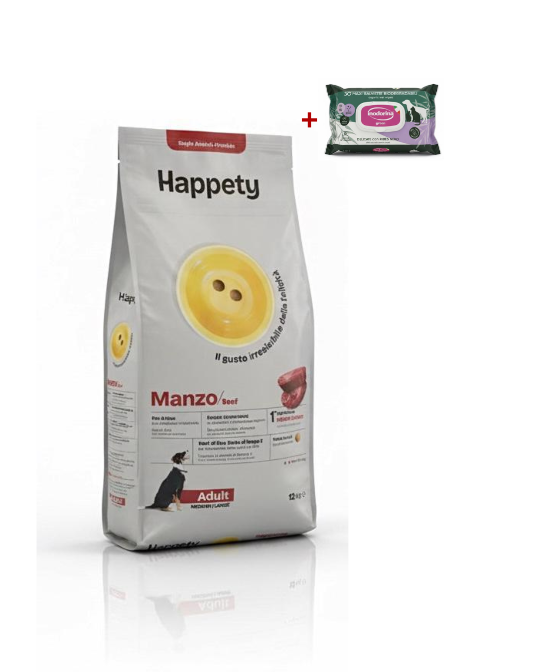 HAPPETY - Dog SAP Adult Medium/Large Manzo 12kg + Omaggio Inodorina Salviette Ribes Nero 30pz