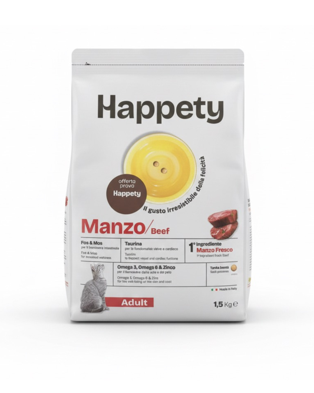 HAPPETY - Dry Cat Adult Manzo 1,5kg