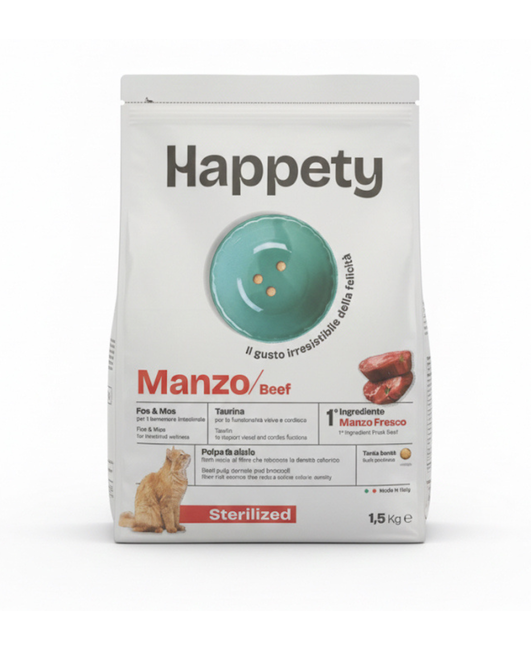 HAPPETY - Dry Cat Sterilised Manzo 1,5kg