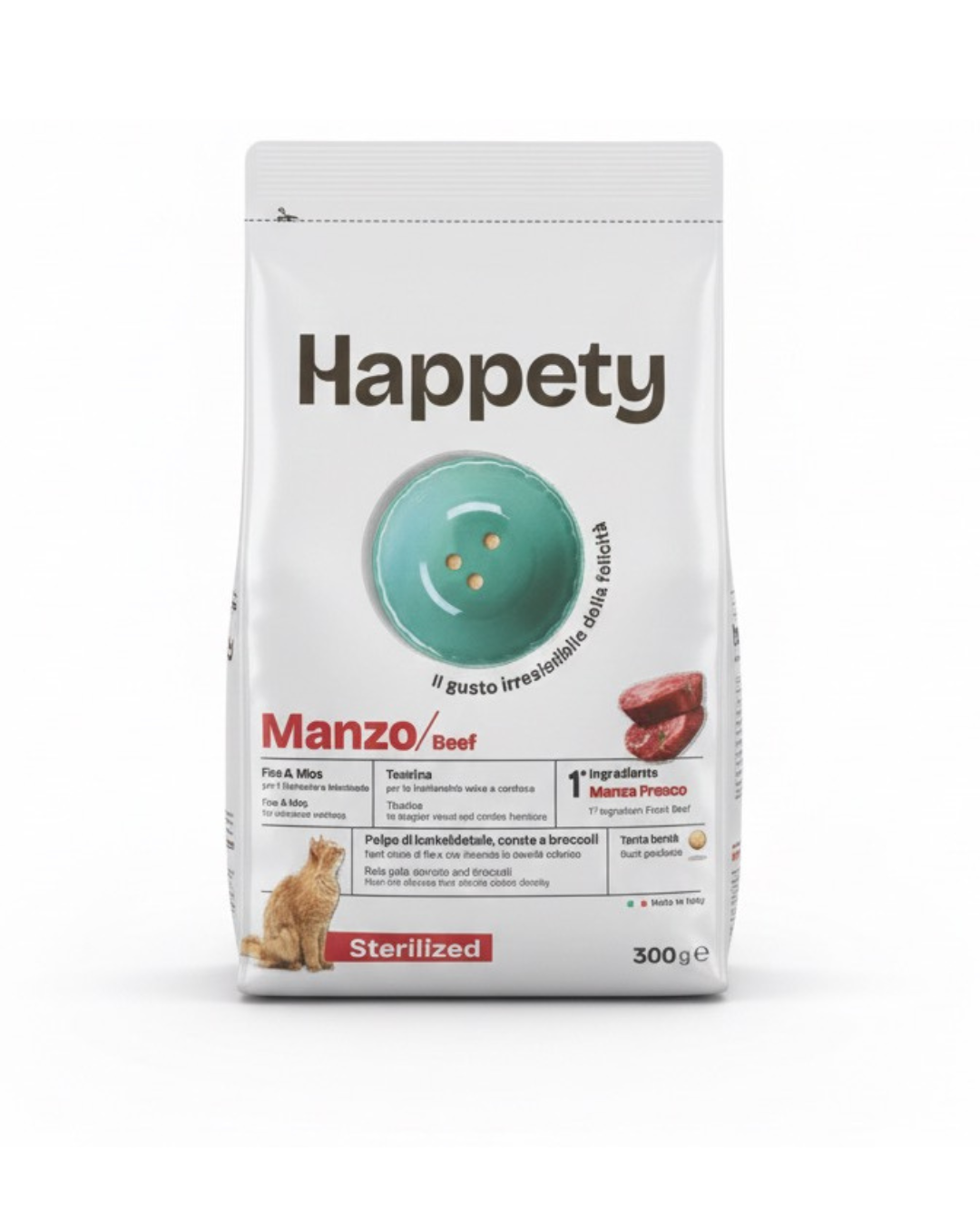 HAPPETY - Dry Cat Sterilised Manzo 300gr