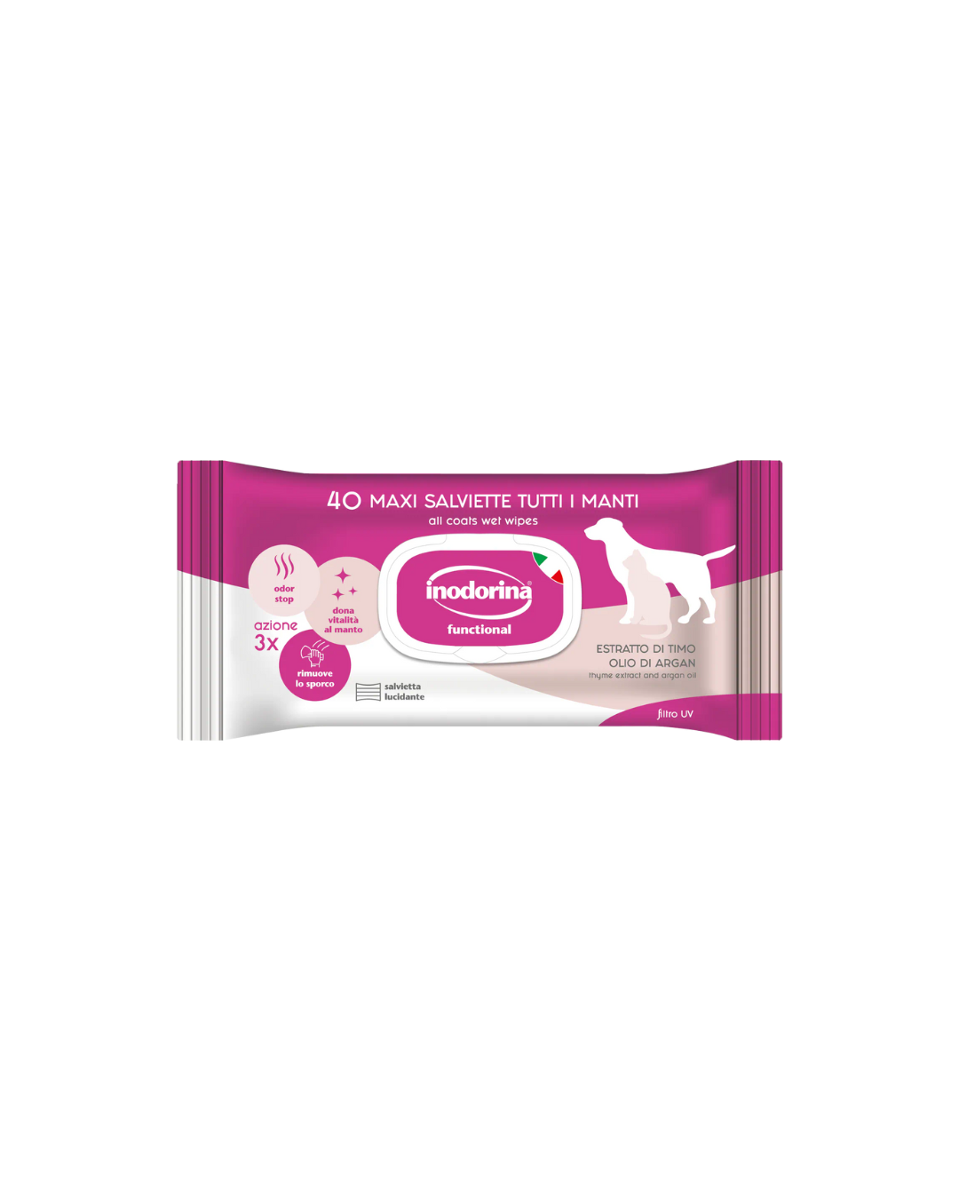 Inodorina - 40 Maxi Salviette Tutti i Manti  - Estratto di Timo e Olio di Argan - Profumo Latte e Vaniglia