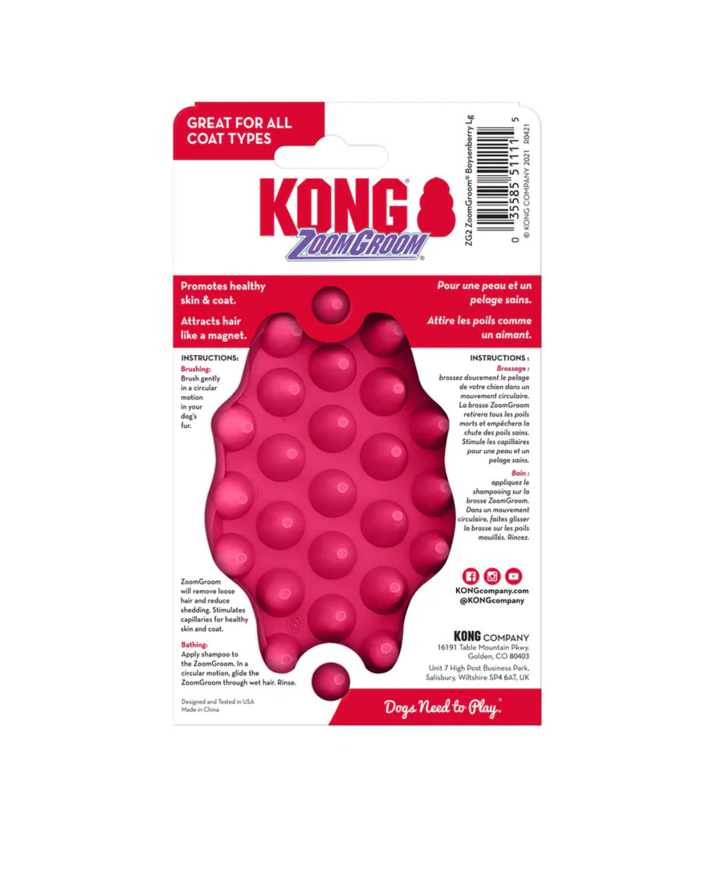 KONG - ZoomGroom Raspberry - Large