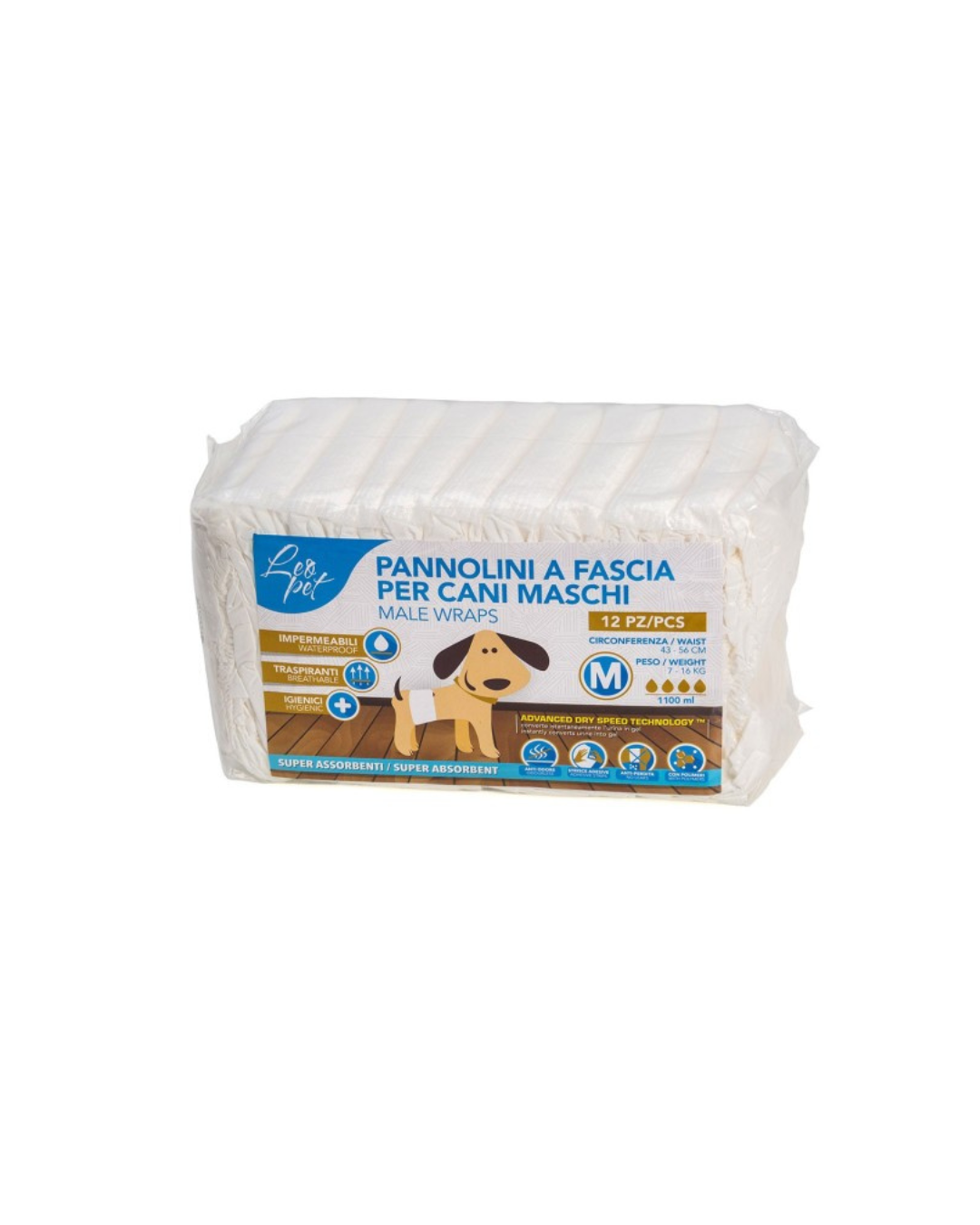 LeoPet - Pannolini a Fascia per Cani Maschi - Taglia M - 7/16 kg