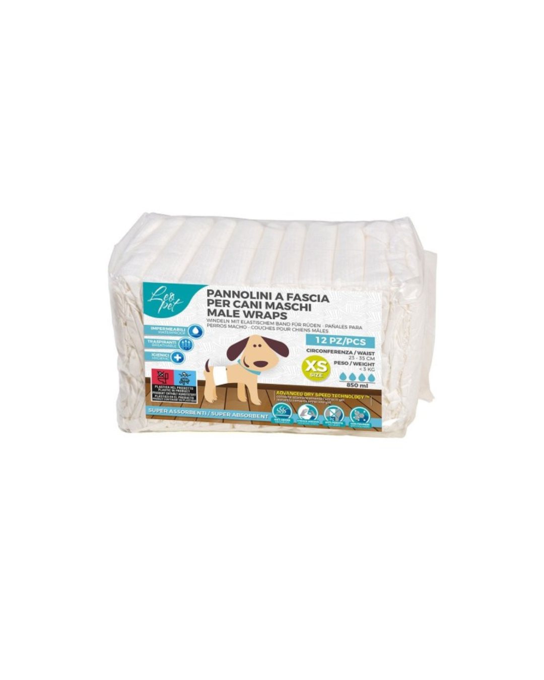 LeoPet - Pannolini a Fascia per Cani Maschi - Taglia XS < 3 kg