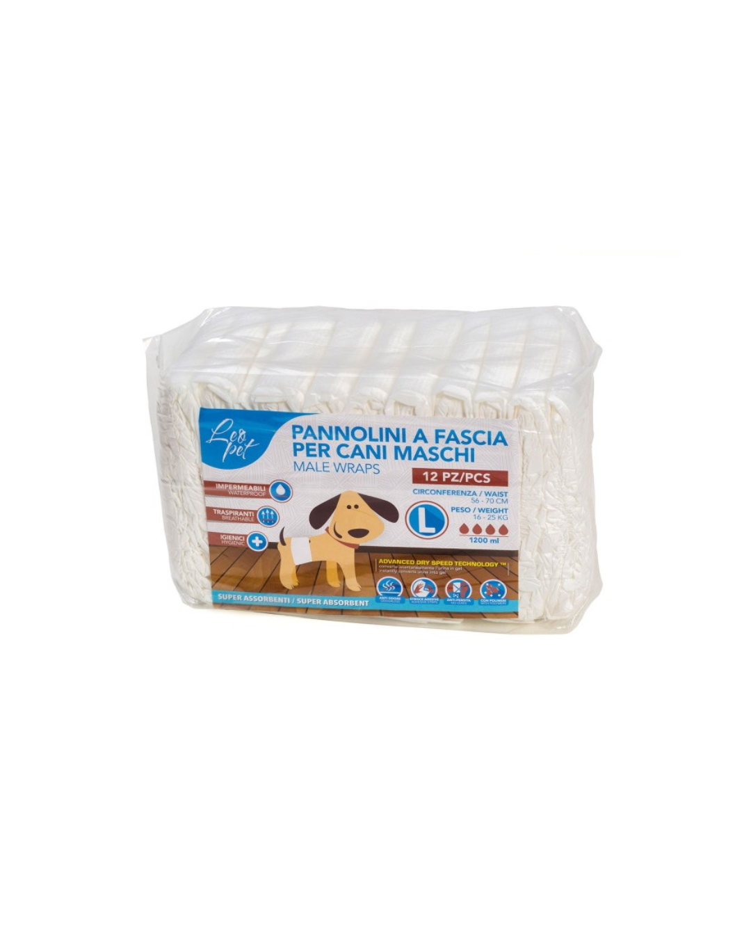 Leopet - Pannolini a Fascia per Cani Maschi - Taglia L 16/25kg