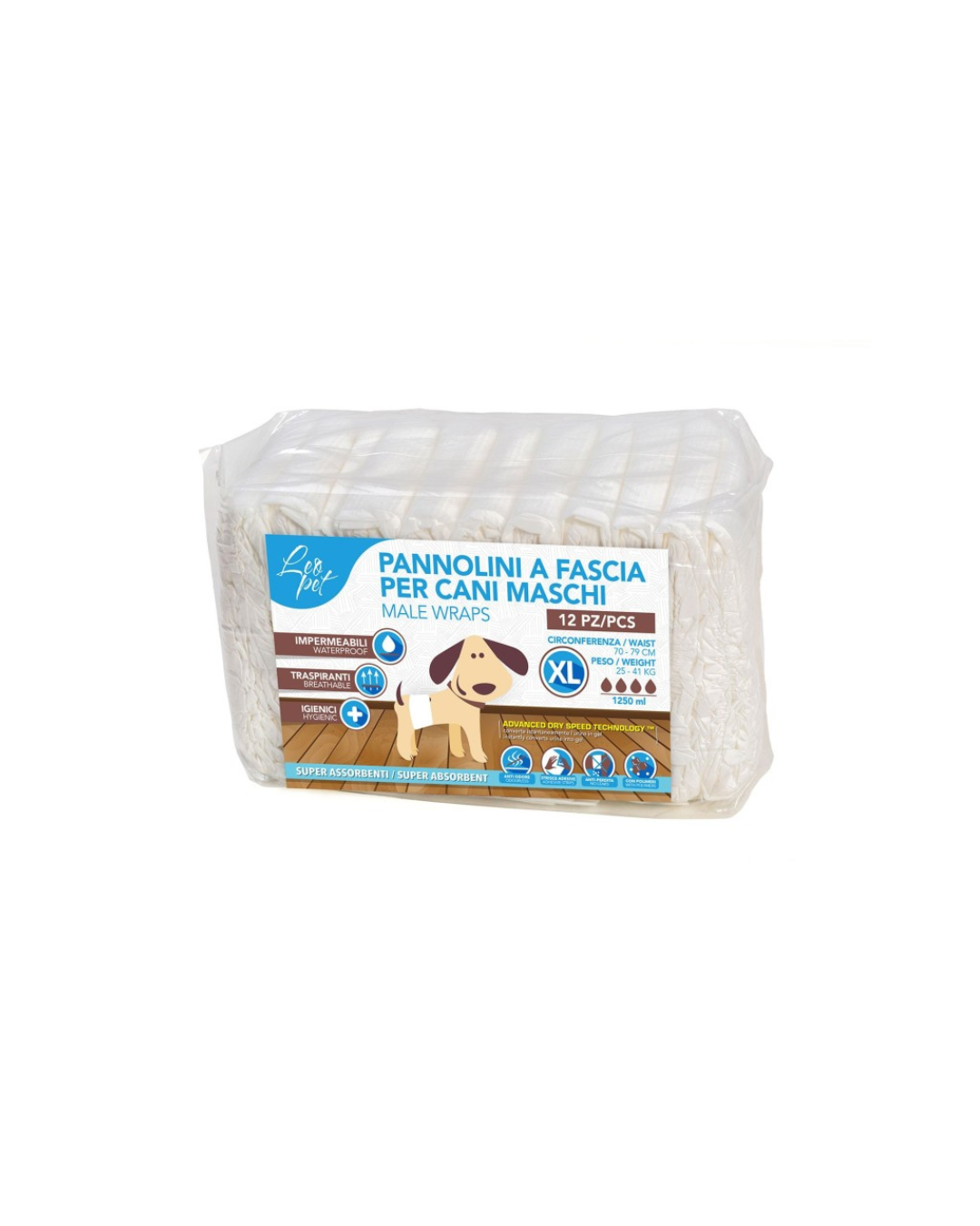 Leopet - Pannolini a Fascia per Cani Maschi - Taglia XL 25/41 kg
