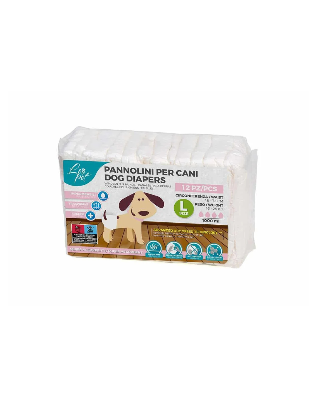 Leopet - Pannolino Per Cani Femmine L 12 pz - peso 16/25kg