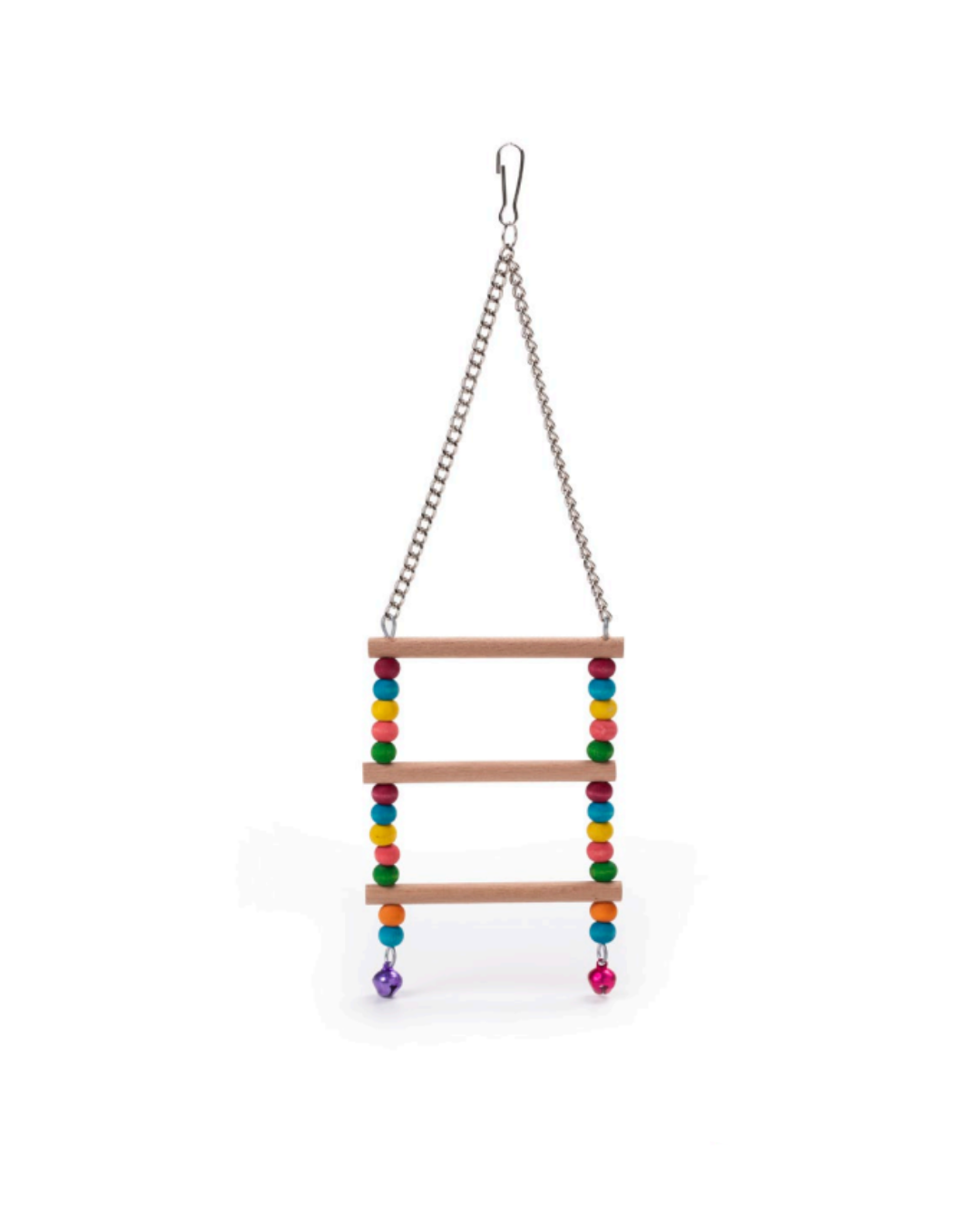 Leopet - Scaletta per Uccelli a 3 Gradini Con Perline in Legno e Campanelle 9,5x30 cm