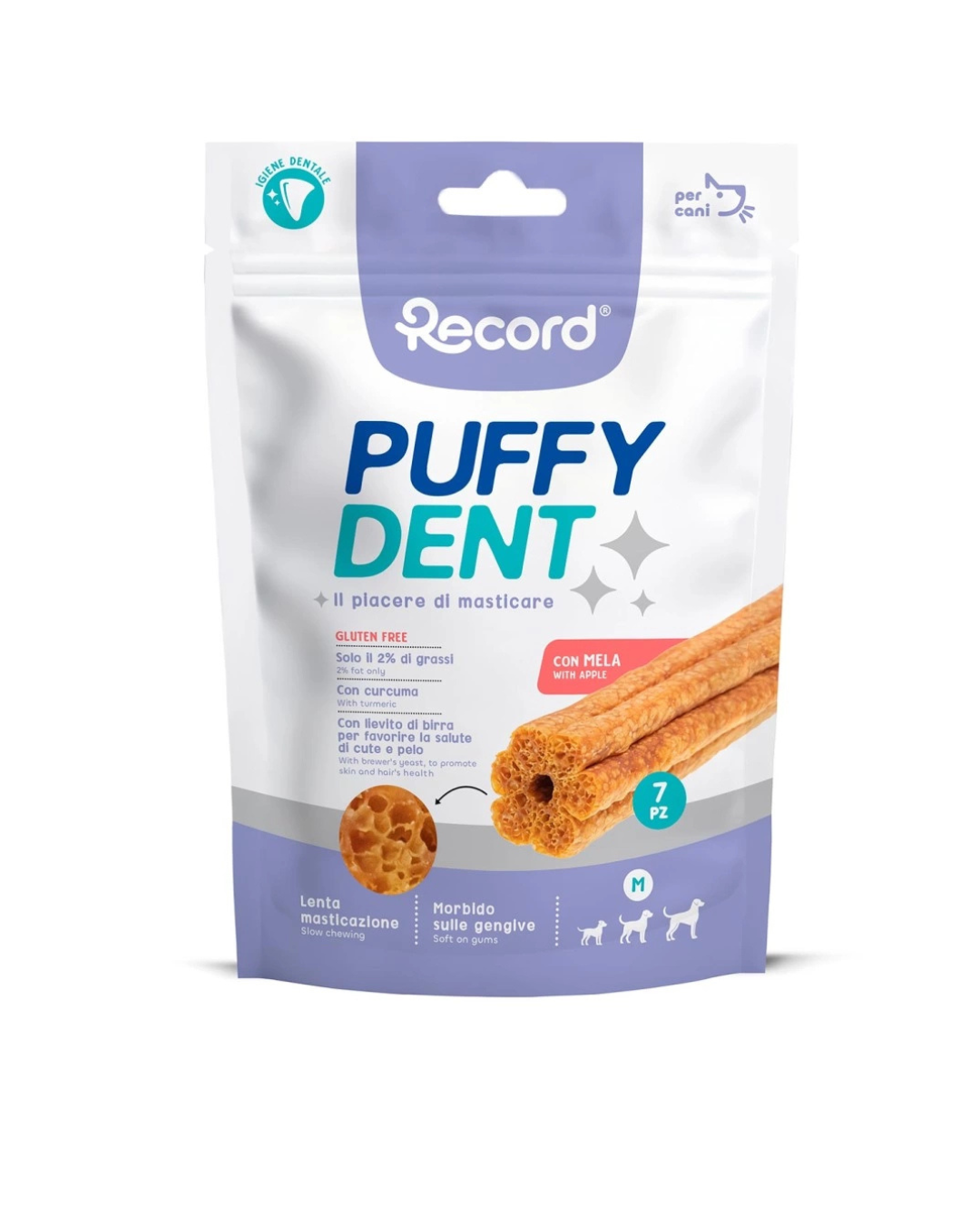 Record Puffydent 7 Snack Morbido Gusto Menta M 105gr per Cani