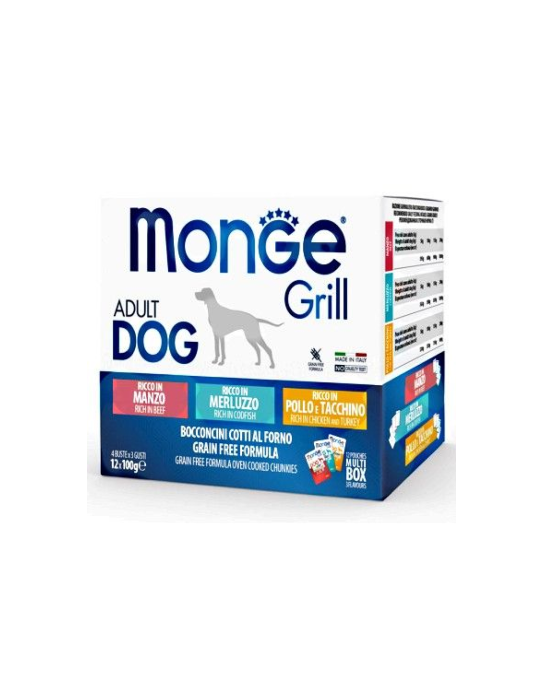 Monge Grill Mix Cane Adulto - Multipack 12x100gr - Gusti Manzo, Merluzzo, Pollo e Tacchino