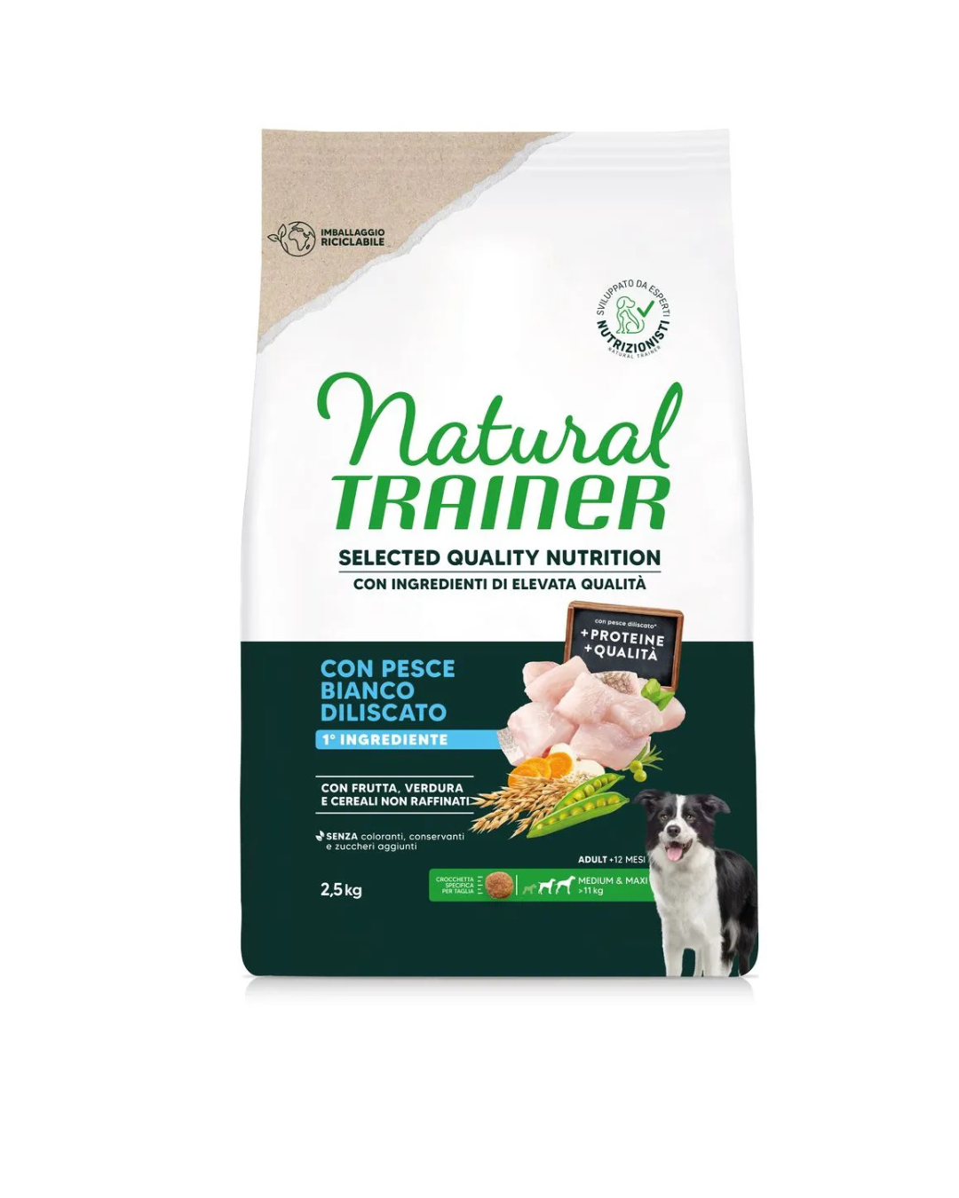 Natural Trainer - Selected Quality Nutrition per Cani Adulti Medium / Maxi - Pesce Bianco Diliscato 2,5kg