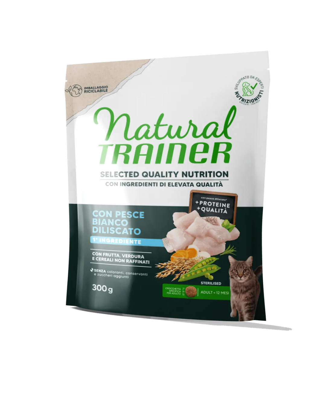 Natural Trainer - Selected Quality Nutrition per Gatti Aduti Sterilizzati - Pesce Bianco da 300g