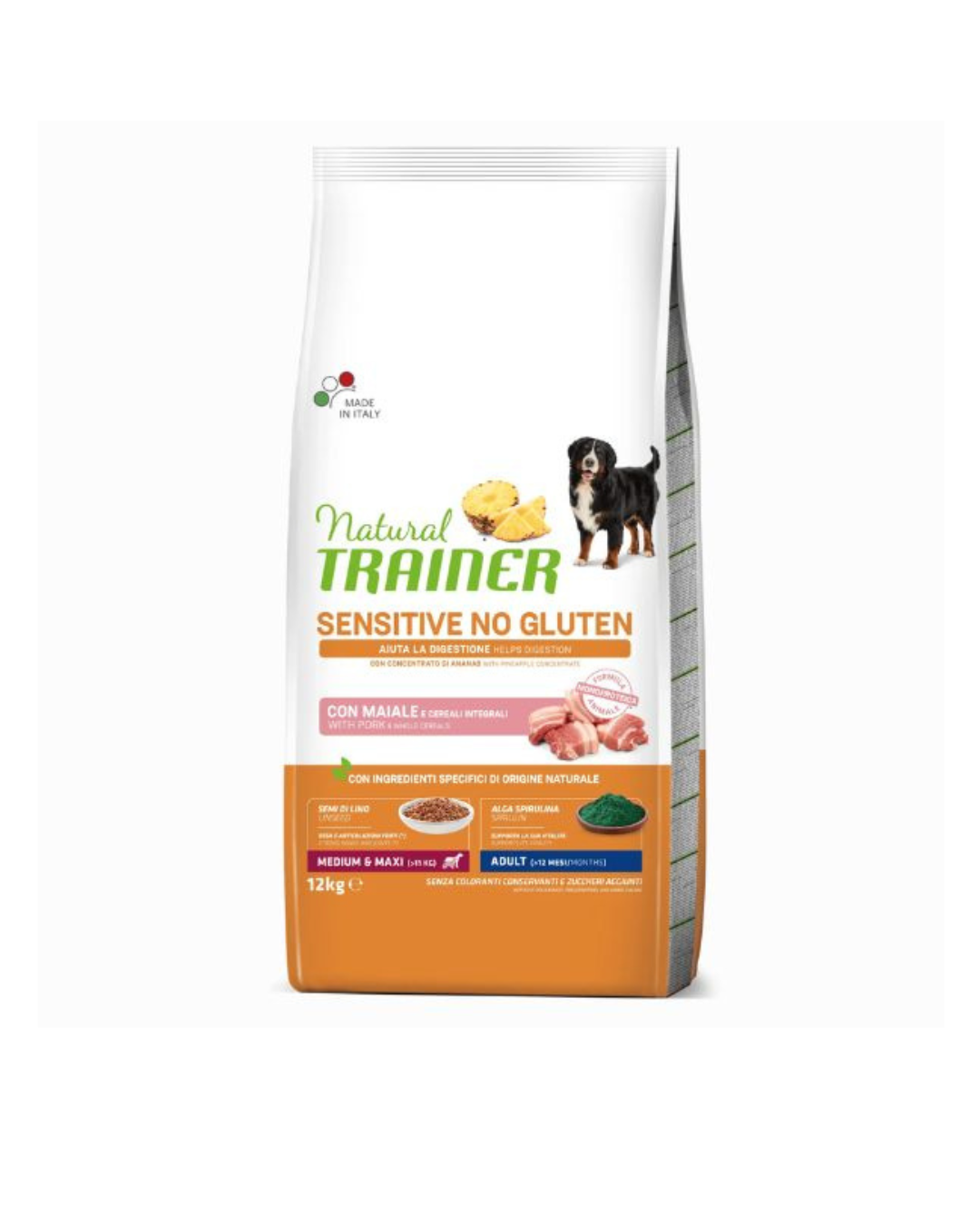 Natural Trainer - Adult Medium & Maxi Sensitive No Glutine - Maiale e Cereali Integrali 12kg