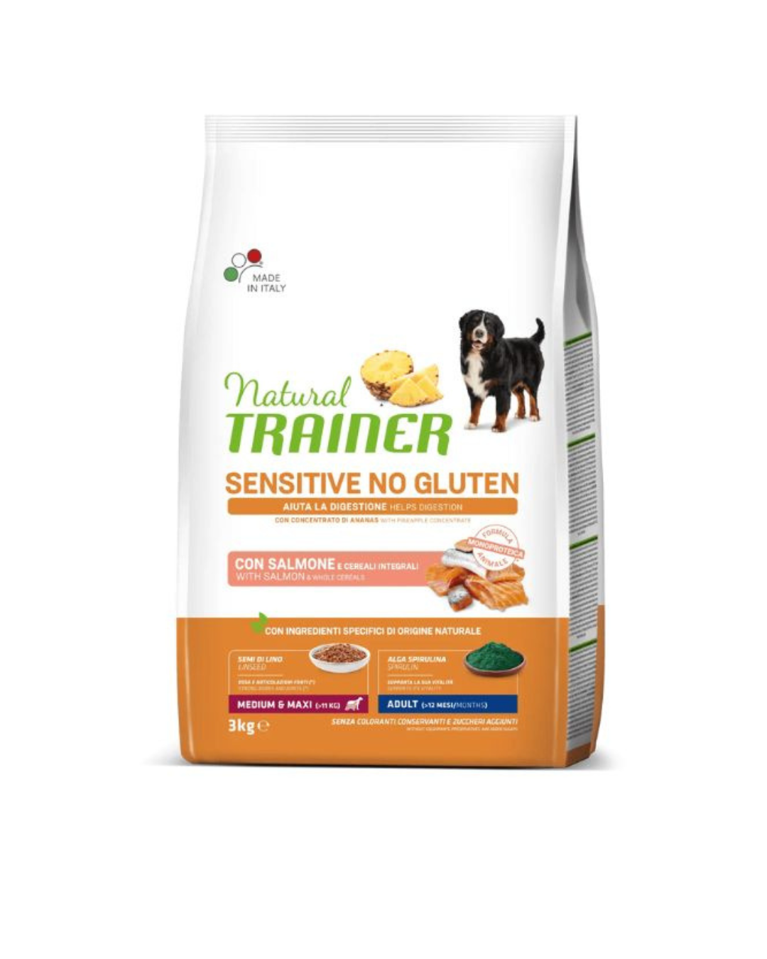 Natural Trainer - Adult Medium & Maxi Sensitive No Glutine - Salmone e Cereali Integrali 3kg