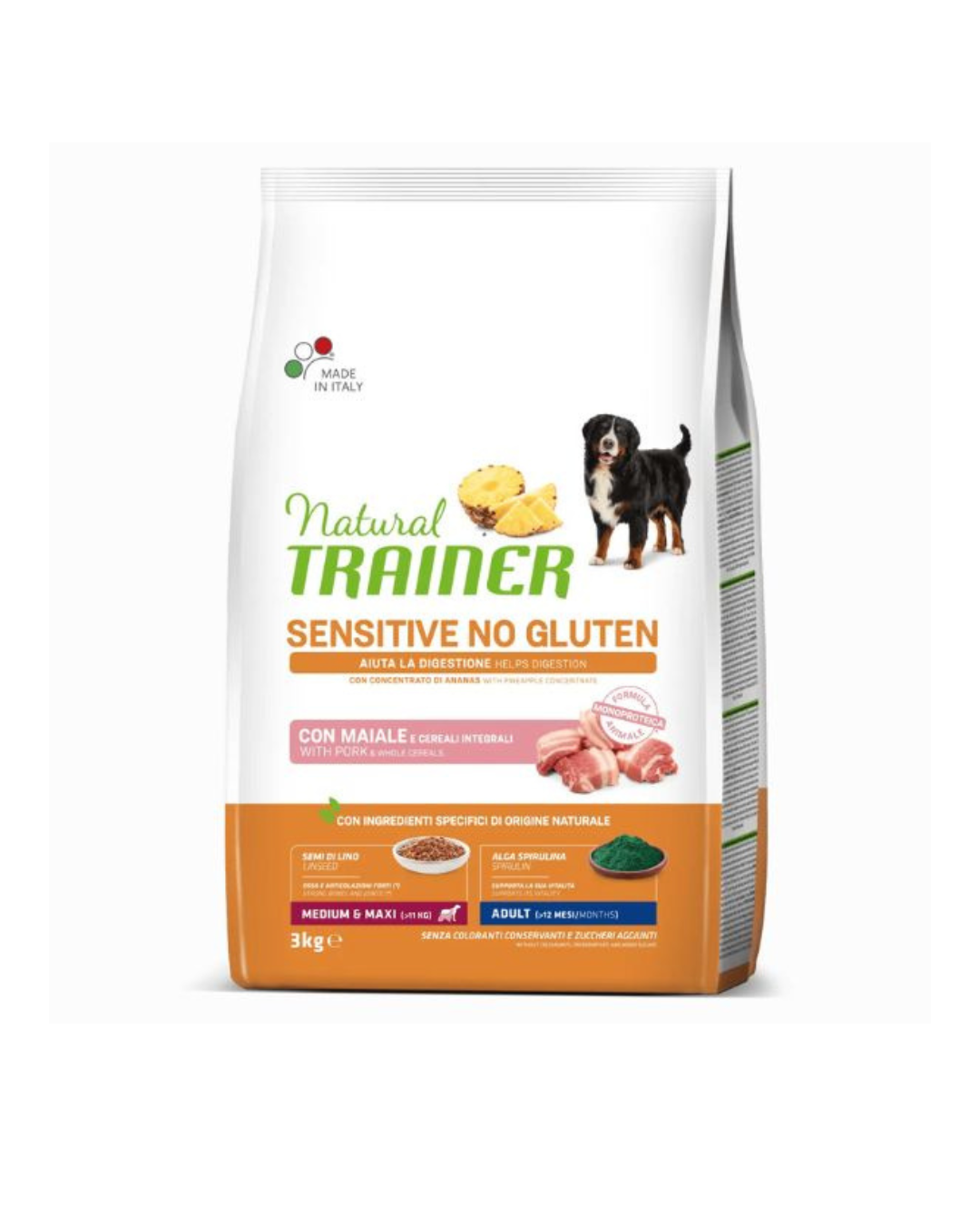 Natural Trainer - Adult Medium &amp; Maxi Sensitive Gluten Free - Pork and Whole Grains 3kg