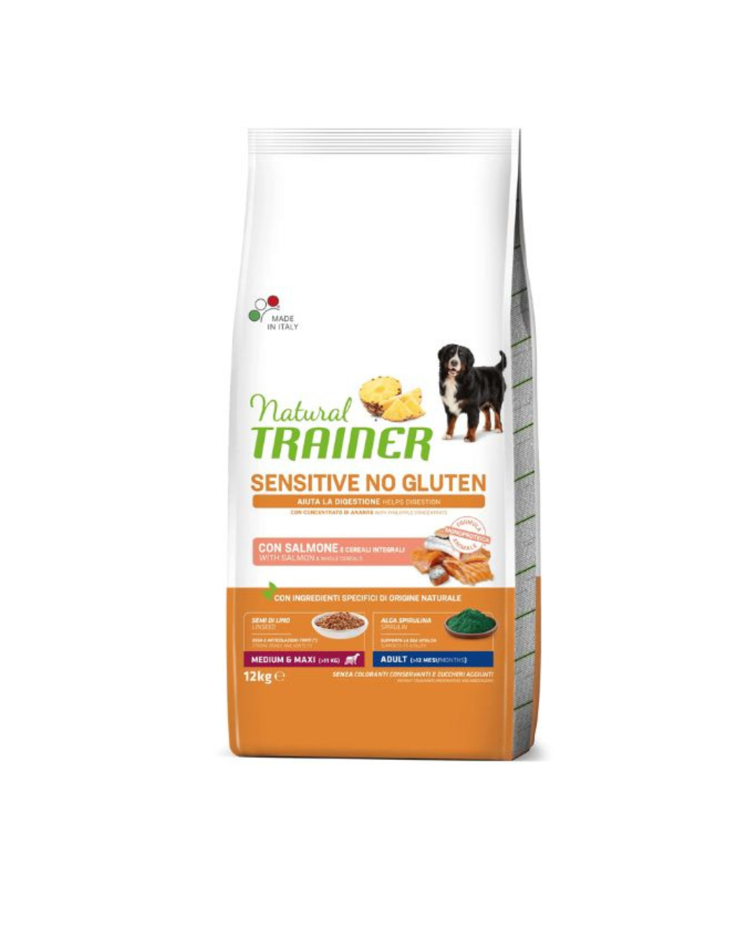 Natural Trainer - Adult Medium & Maxi Sensitive No Glutine - Salmone e Cereali Integrali 12kg