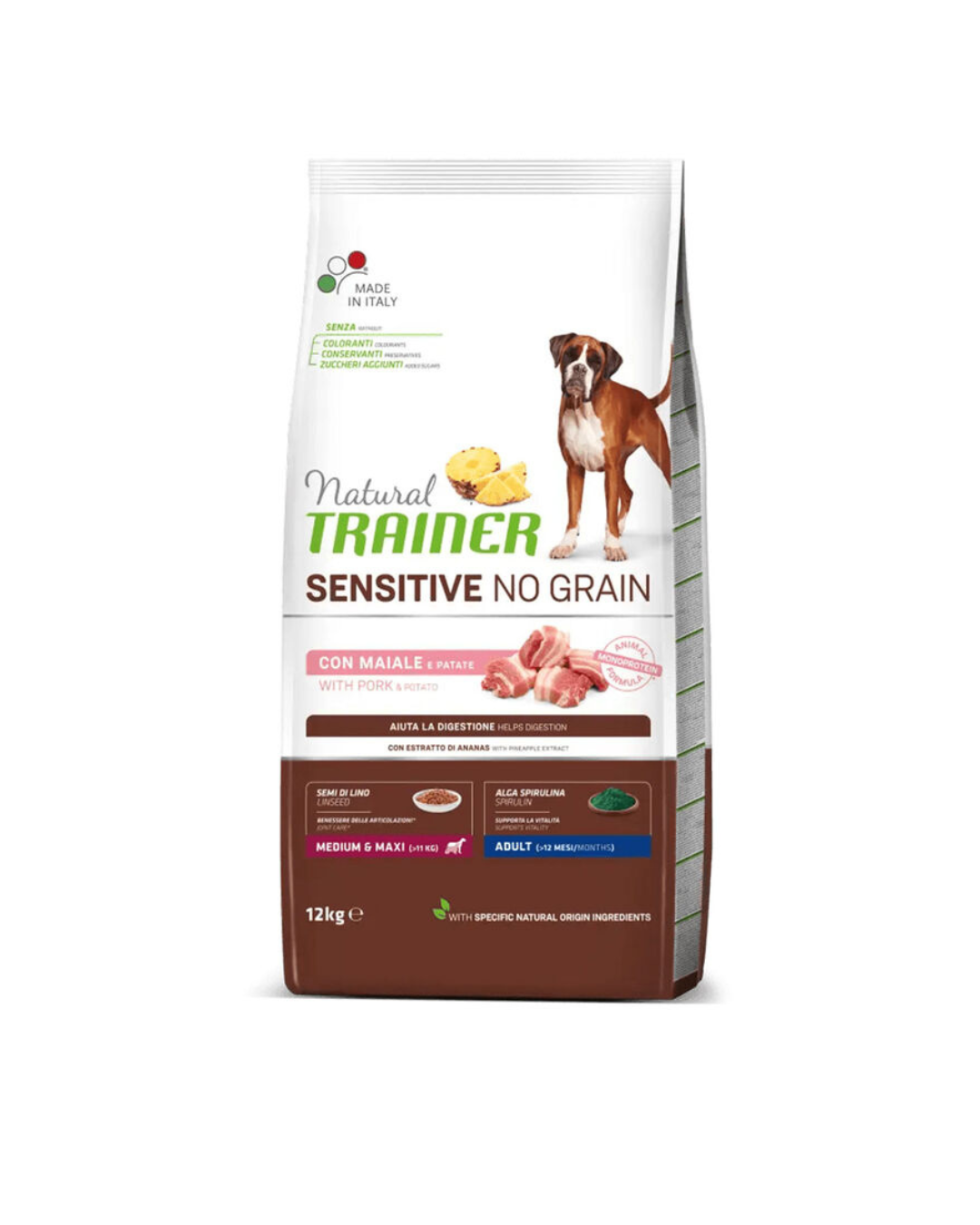 Natural Trainer - Adult Medium &amp; Maxi Sensitive No Grain - Pork and Potatoes 12kg