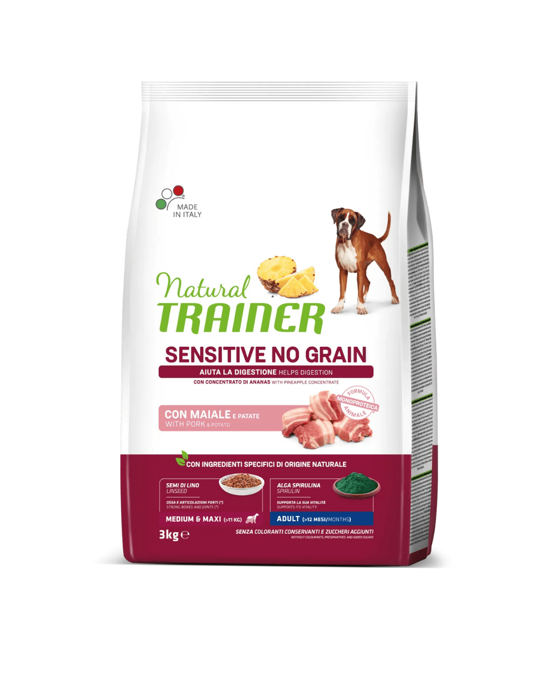 Natural Trainer - Adult Medium & Maxi Sensitive No Grain - Maiale e Patate 3kg