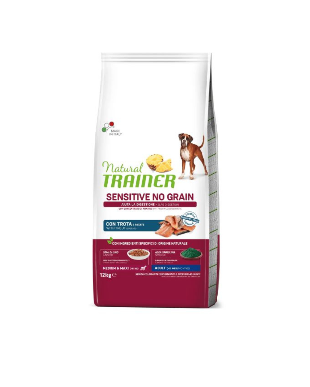 Natural Trainer - Adult Medium & Maxi Sensitive No Grain - Trota e Patate 12kg