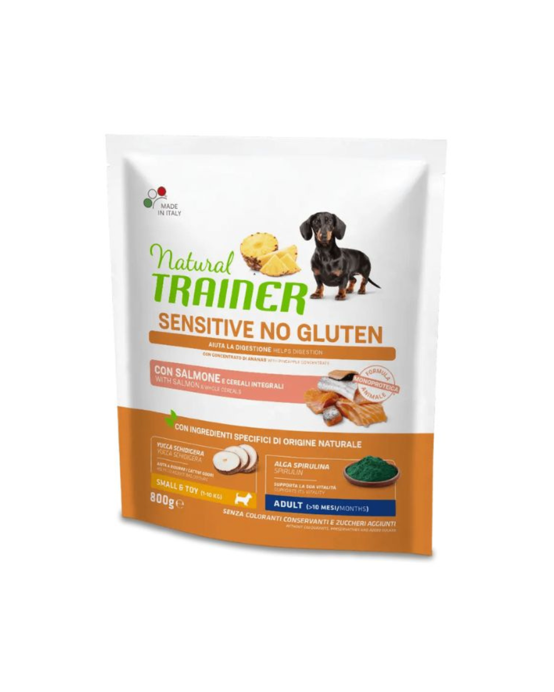 Natural Trainer - Adult Sensitive No Glutine - Salmone e Cereali Integrali 800gr