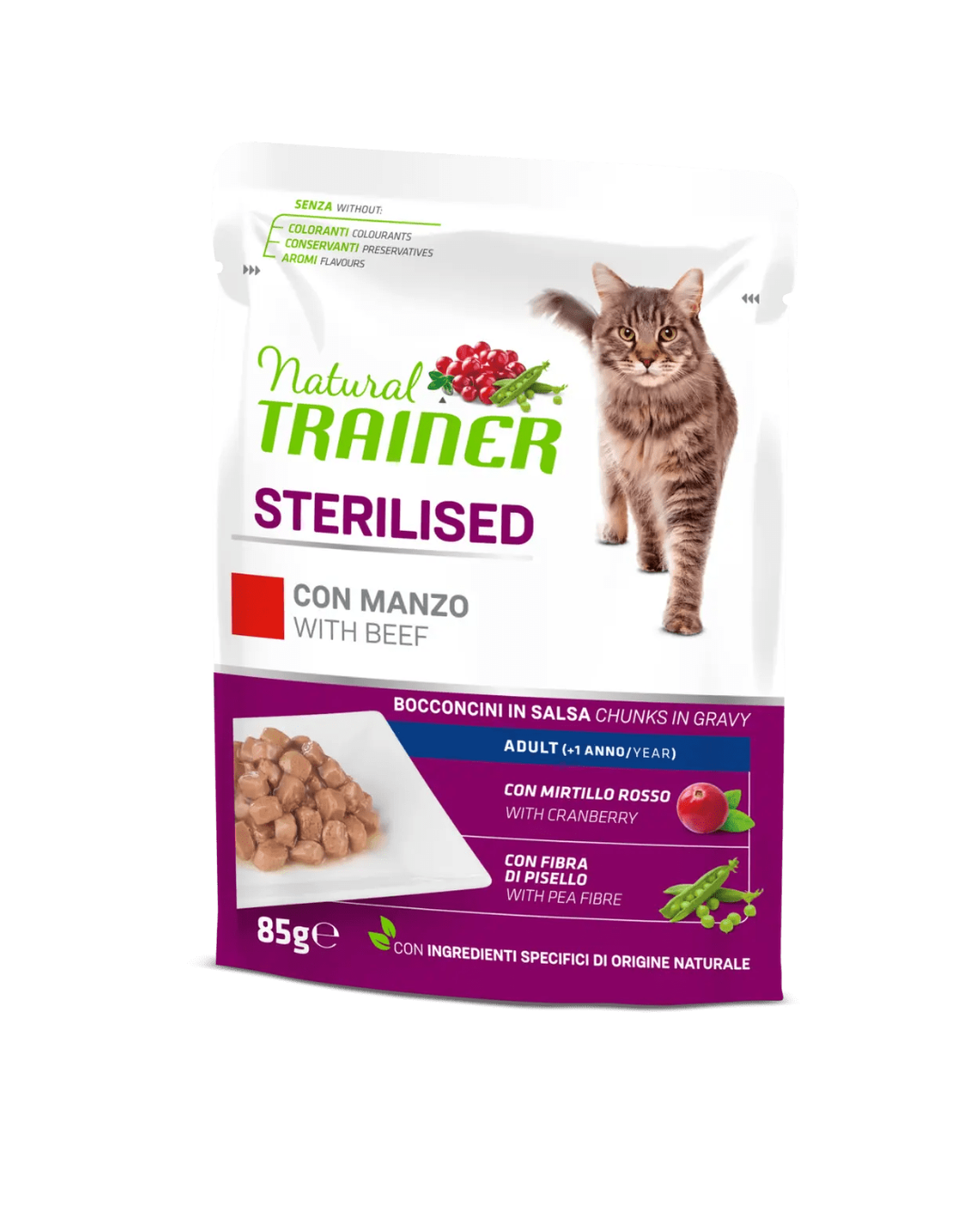 Natural Trainer - Bocconcini in Salsa Gatto Adulto Sterilizzato - Manzo 85gr