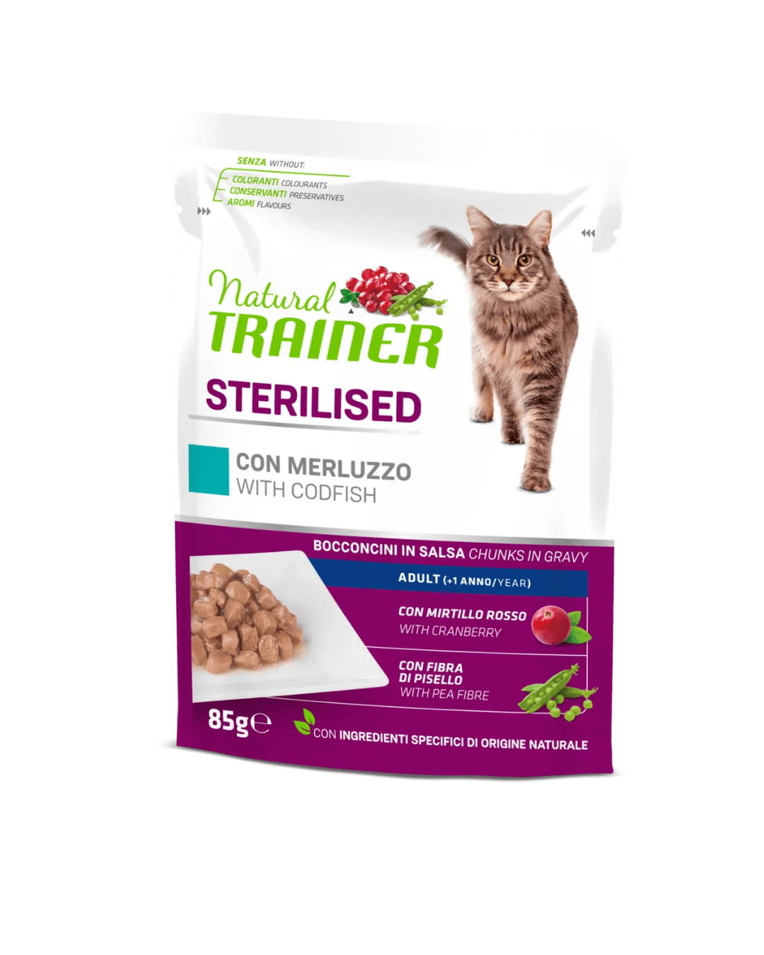 Natural Trainer - Bocconcini in Salsa Gatto Adulto Sterilizzato - Merluzzo85gr