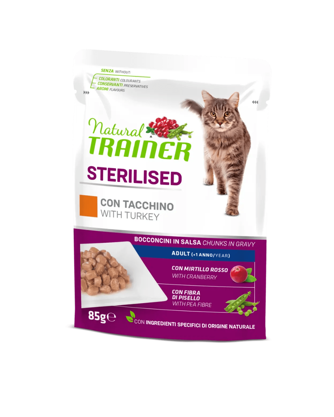 Natural Trainer - Bocconcini in Salsa Gatto Adulto Sterilizzato - Tacchino 85gr