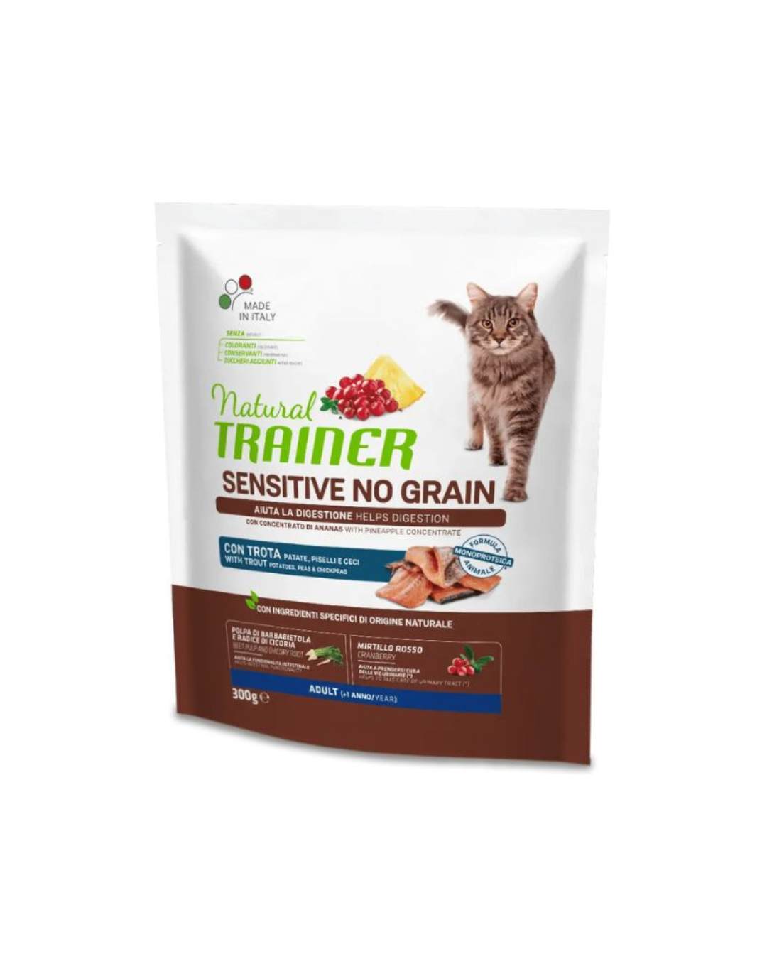 Natural Trainer - Adult Sensitive No Grain Cat - Trout, Potatoes, Peas and Chickpeas 300gr