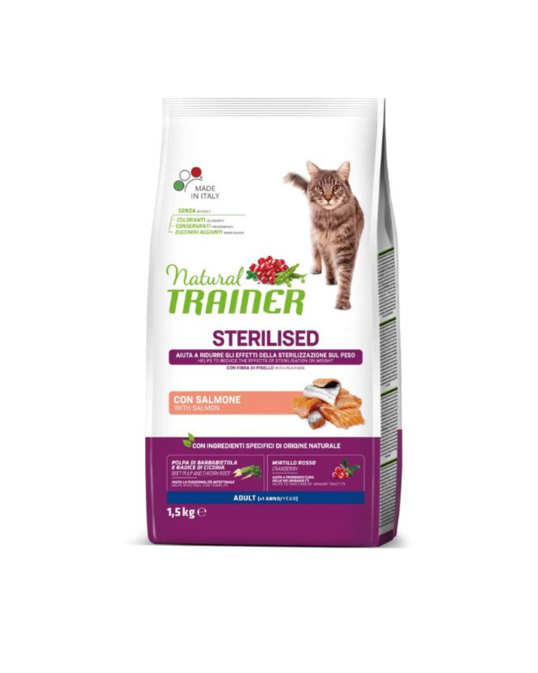 Natural Trainer - Sterilized Adult Cat - Salmon and Pea Fiber 1.5kg