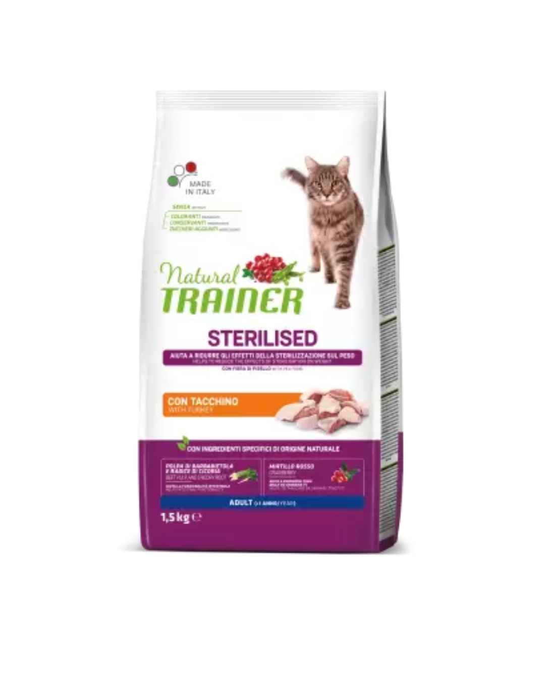 Natural Trainer - Sterilized Adult Cat - Turkey and Pea Fiber 1.5kg