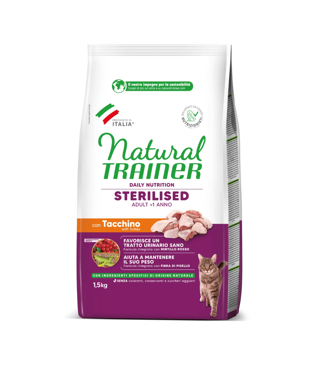 Natural Trainer - Gatto Adult Sterilizzato - Tacchino e Fibra di Pisello 1,5kg