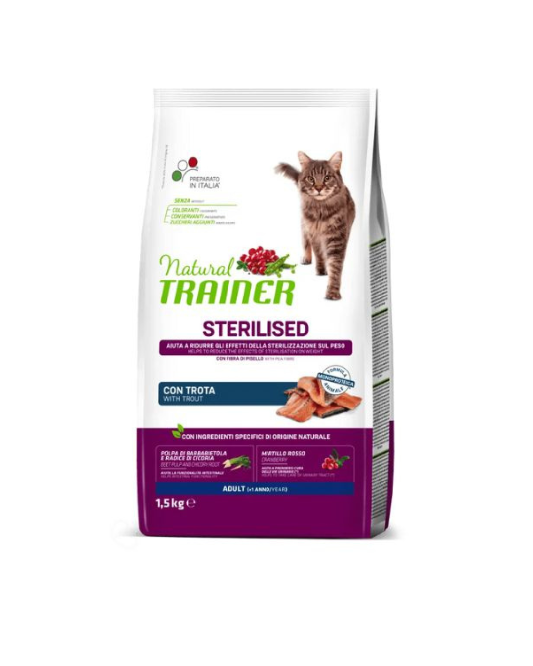 Natural Trainer - Sterilized Adult Cat - Trout and Pea Fiber 1.5kg